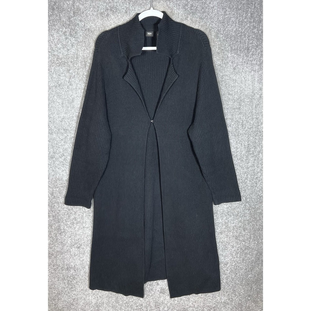 Vintage Mossimo Woman Ribbed Knit Duster Cardigan Womens Sz 1X Black Japan Y2K